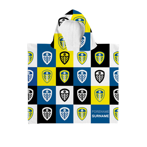 Leeds United Personalised Kids' Hooded Towel - Chequered