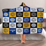 Leicester City Personalised Adult Hooded Fleece Blanket - Chequered