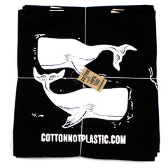 Lrg Black 8oz Cotton Bag 38x42cm - WHALES - WHITE