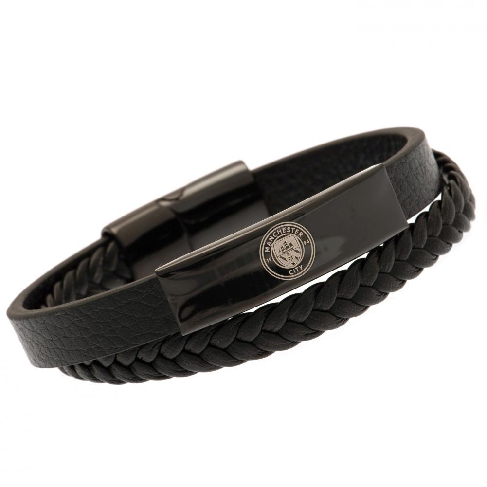 Manchester City FC Black IP Leather Bracelet  - Official Merchandise Gifts