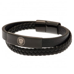 Manchester City FC Black IP Leather Bracelet  - Official Merchandise Gifts