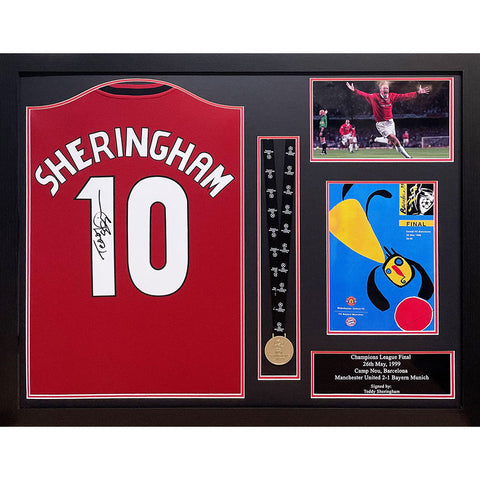 Manchester United FC Sheringham Signed Shirt & Medal (Framed)  - Official Merchandise Gifts