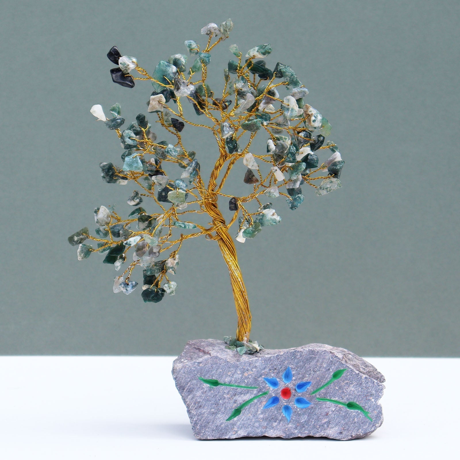 Moss Agate Gemstone Tree Ornament - 160 Stone