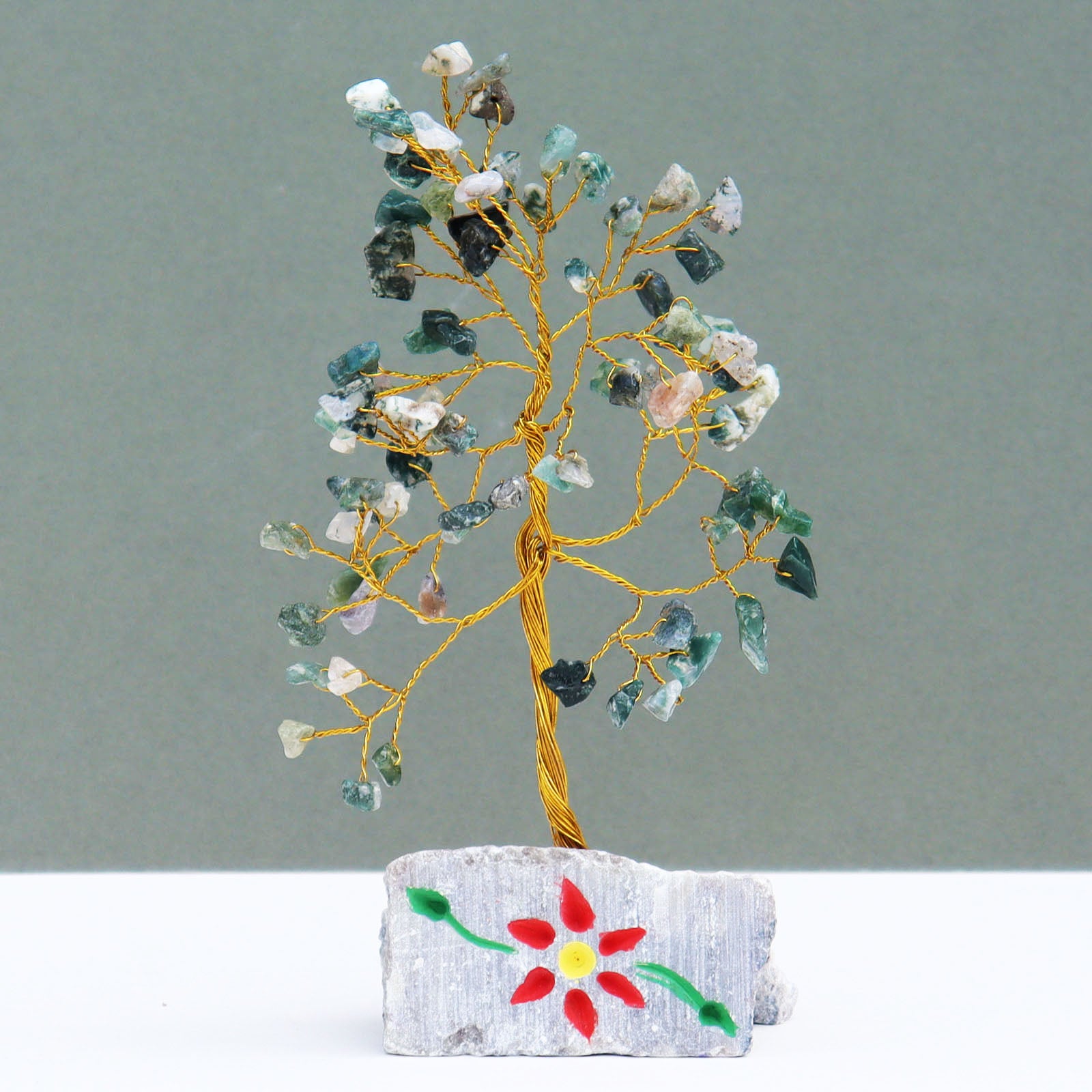 Moss Agate Gemstone Tree Ornament - 80 Stone