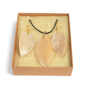 Necklace & Earring Set - Bravery Leaf - Gold