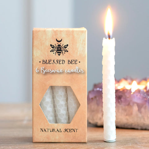 Pack of 6 White Beeswax Spell Candles