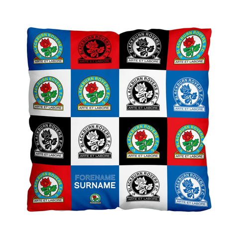 Personalised Blackburn Rovers Cushion - Chequered (18")