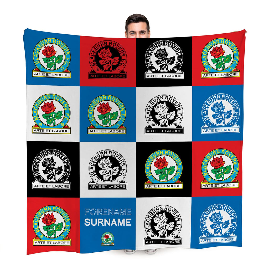 Personalised Blackburn Rovers Fleece Blanket - Chequered