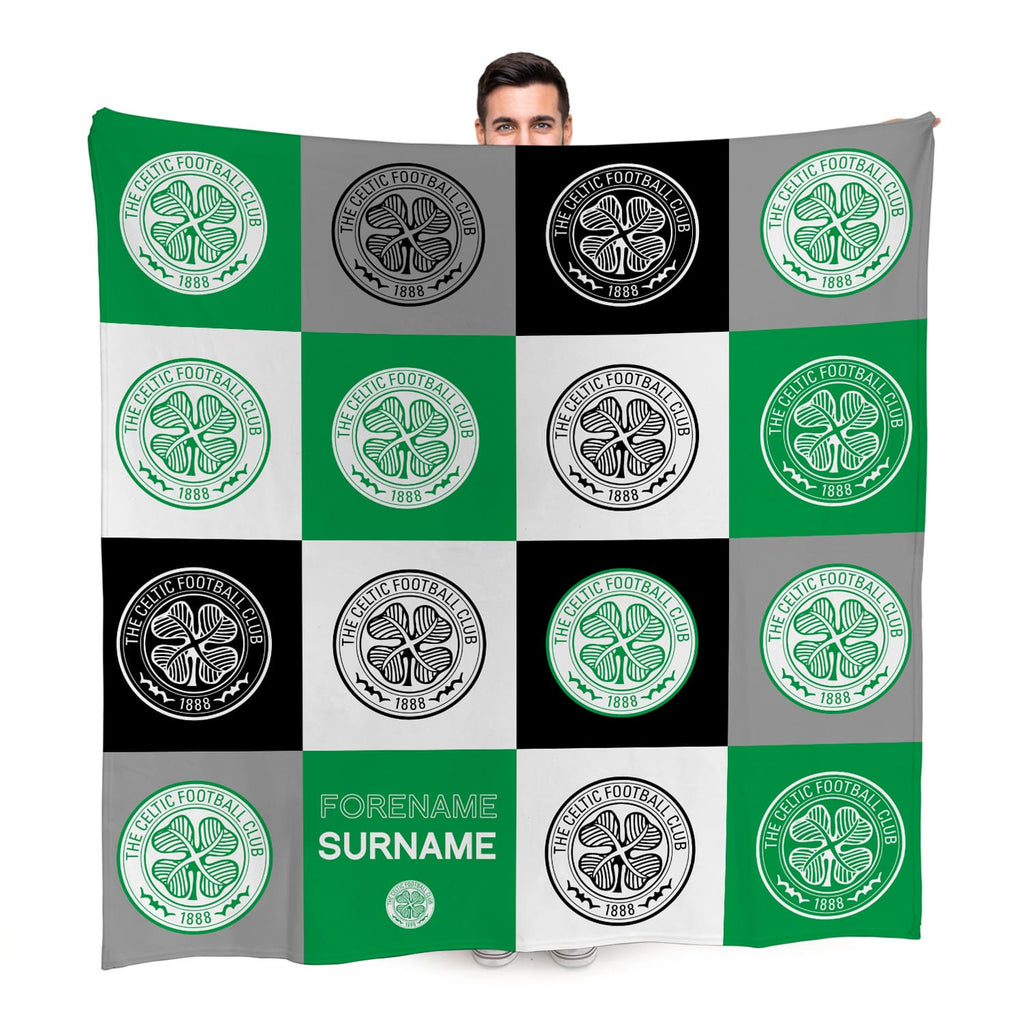 Personalised Celtic FC Fleece Blanket - Chequered