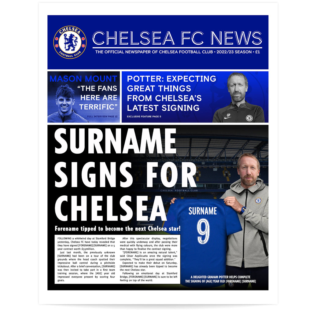 Personalised Chelsea FC News Page Print