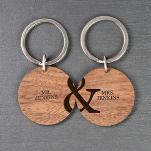 Personalised Couples Set of Two Wooden Keyrings - Official Merchandise Gifts