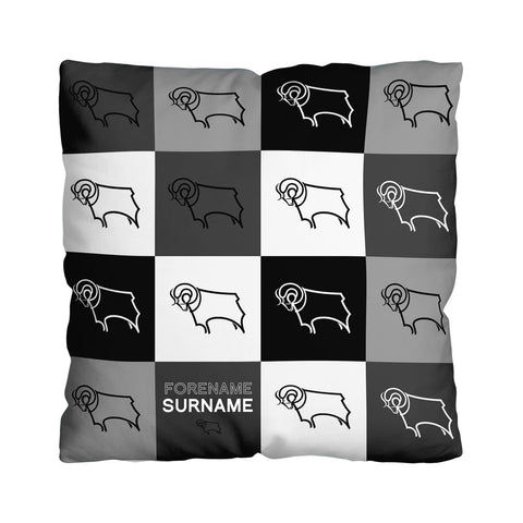Personalised Derby County Cushion - Chequered (18")