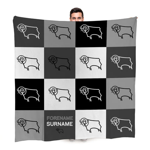 Personalised Derby County Fleece Blanket - Chequered