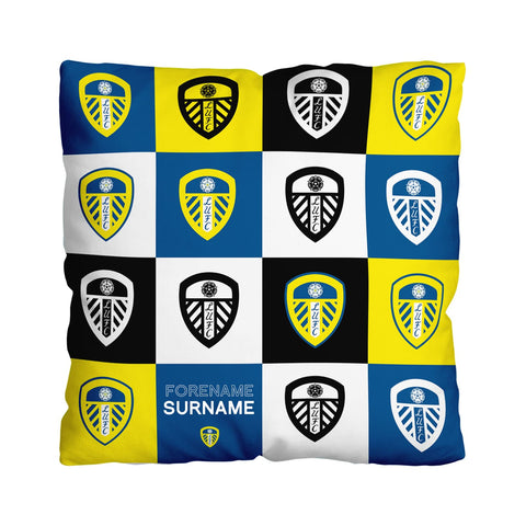 Personalised Leeds United Cushion - Chequered (18")