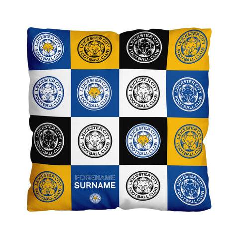 Personalised Leicester City Cushion - Chequered (18")