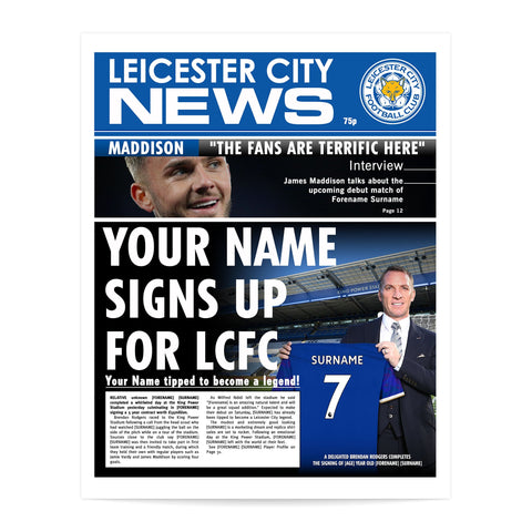 Personalised Leicester City Print - Newspaper Page