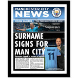 Personalised Man City Newspaper - Framed