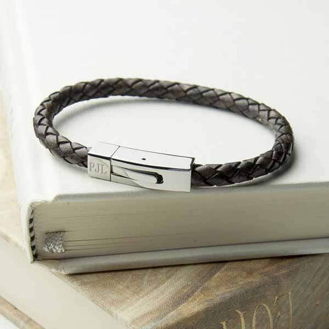 Personalised Men's Leather Bracelet With Tube Clasp - Official Merchandise Gifts