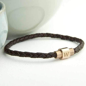 Personalised Men's Woven Leather Bracelet With Gold Clasp - Official Merchandise Gifts
