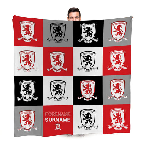 Personalised Middlesbrough FC Fleece Blanket - Chequered