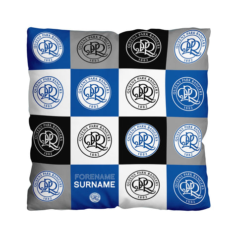 Personalised Queens Park Rangers Cushion - Chequered (18")