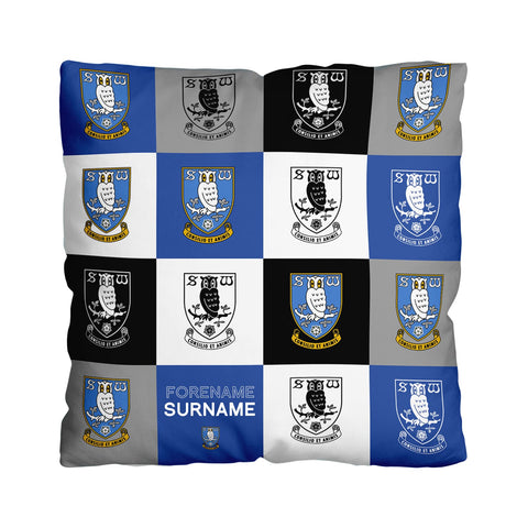Personalised Sheffield Wednesday Cushion - Chequered (18")