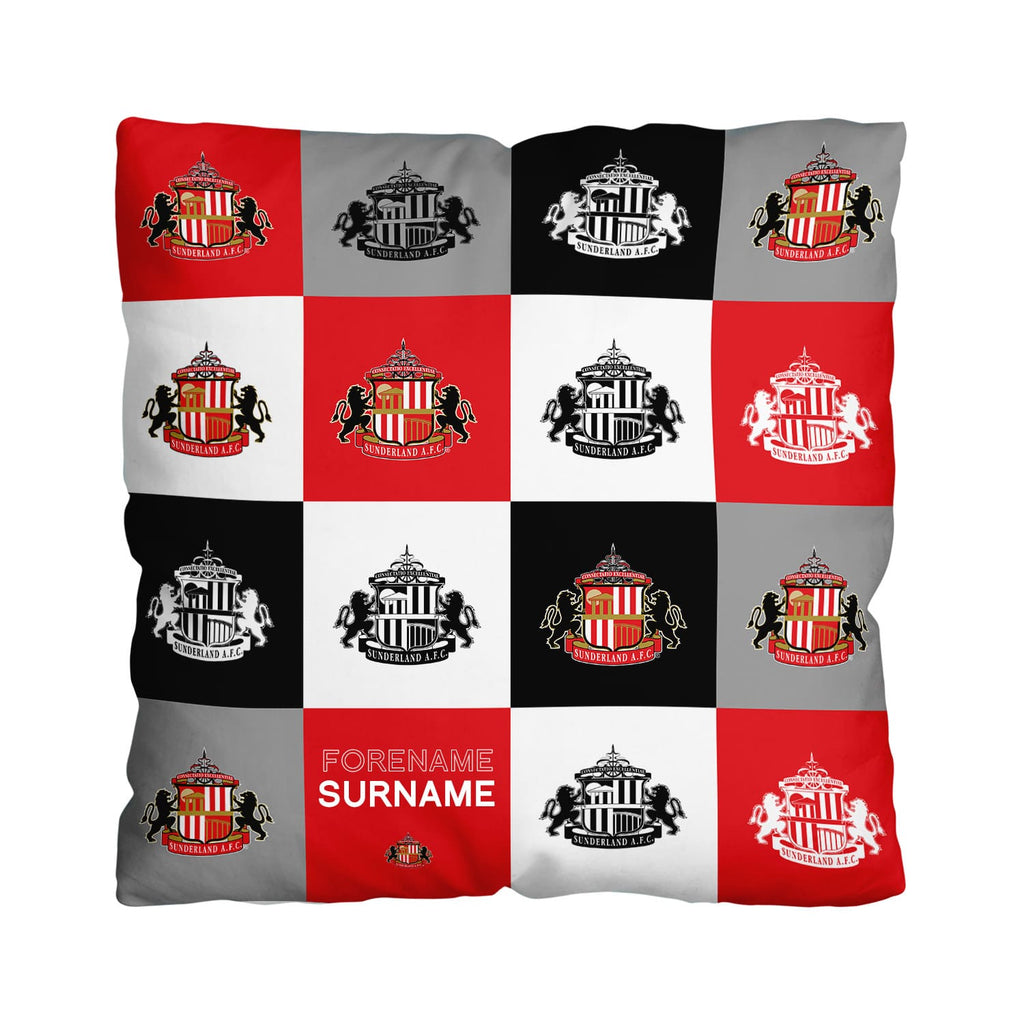 Personalised Sunderland Cushion - Chequered (18")