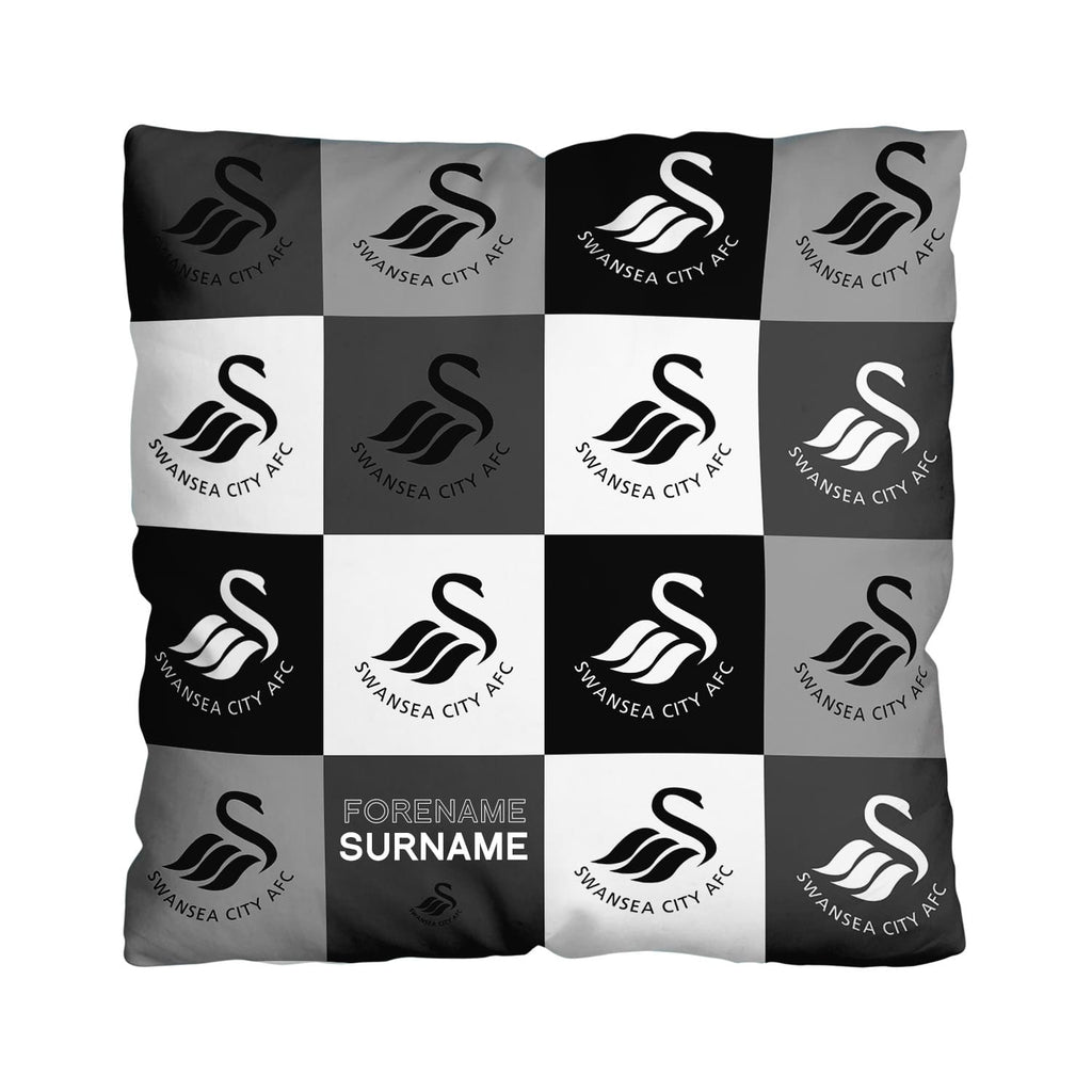 Personalised Swansea City Cushion - Chequered (18")