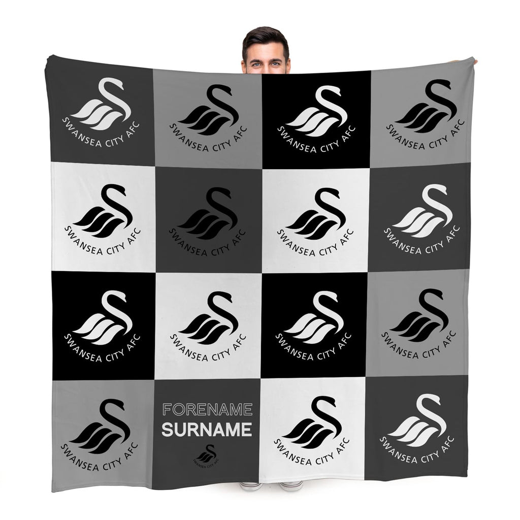 Personalised Swansea City Fleece Blanket - Chequered