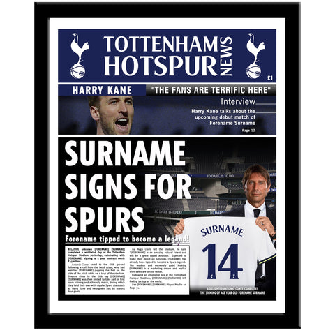 Personalised Tottenham Newspaper - Framed
