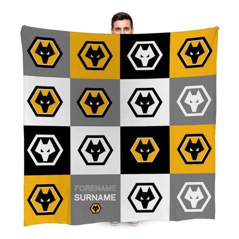 Personalised Wolves Fleece Blanket - Chequered