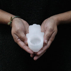 Selenite Hamsa Candle Holder 