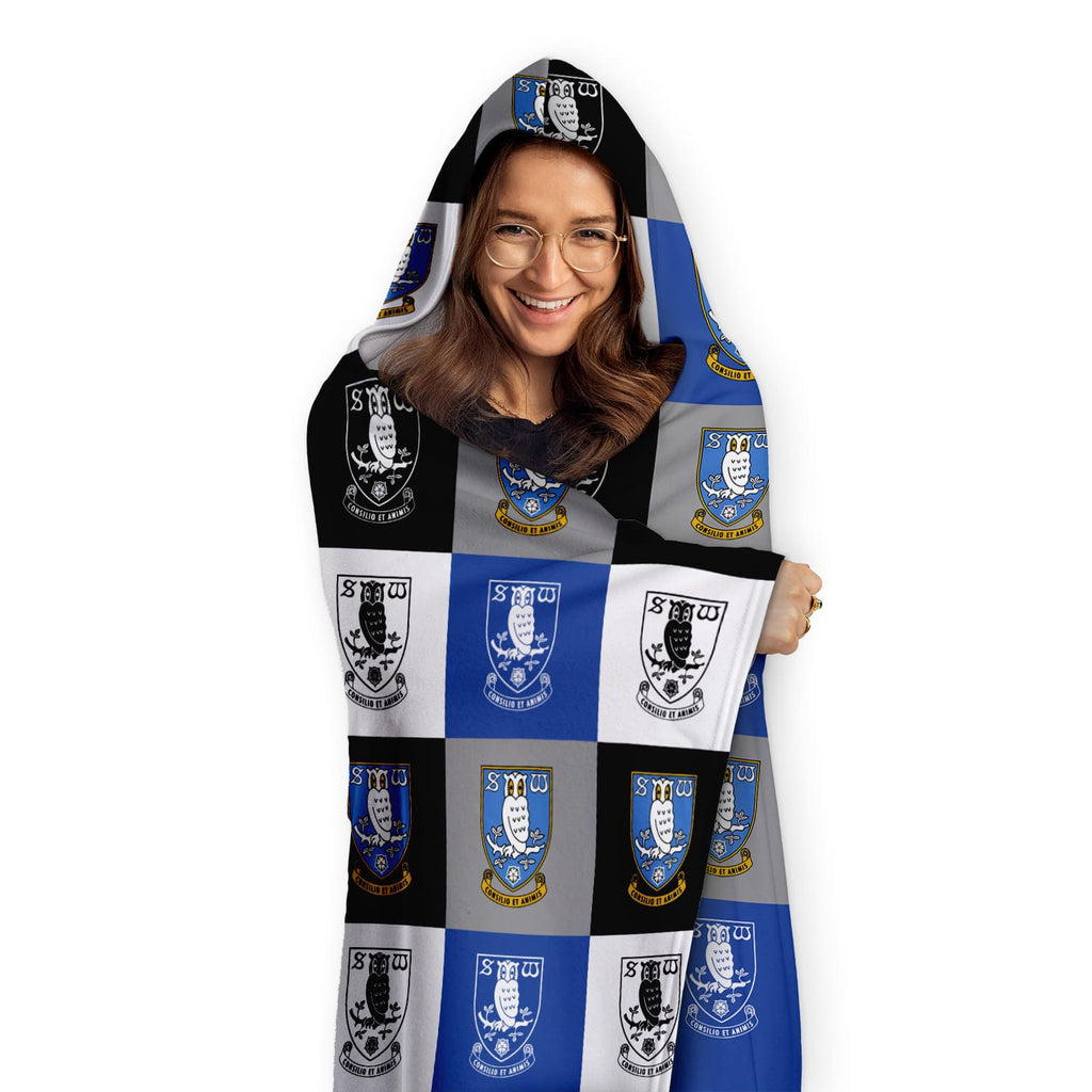 Sheffield Wednesday Personalised Adult Hooded Fleece Blanket - Chequered