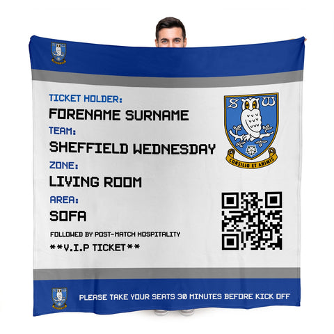 Sheffield Wednesday Personalised Fleece Blanket (Fans Ticket Design)
