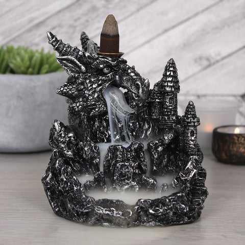 Silver Dragon Backflow Incense Burner With Light