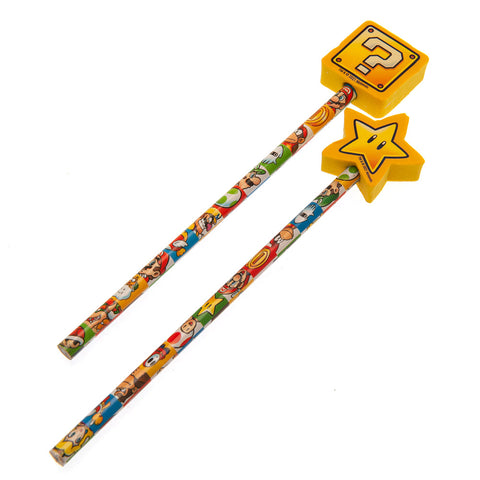 Super Mario 2pk Pencil & Topper Set  - Official Merchandise Gifts