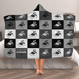 Swansea City Personalised Adult Hooded Fleece Blanket - Chequered