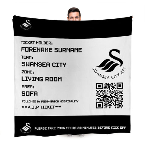 Swansea City Personalised Fleece Blanket (Fans Ticket Design)