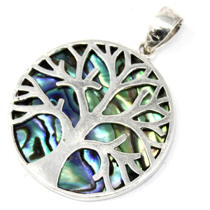 Tree of Life Silver Pendant 30mm - Abalone