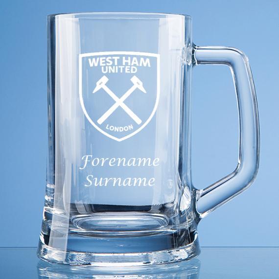 Personalised West Ham United Large Glass Tankard