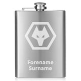 Personalised Wolves Crest Hip Flask