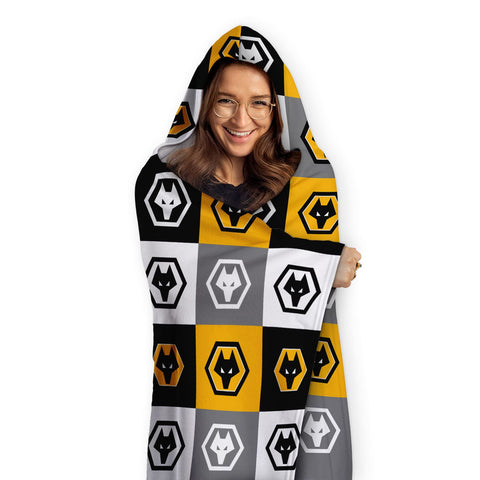 Wolves Personalised Adult Hooded Fleece Blanket - Chequered